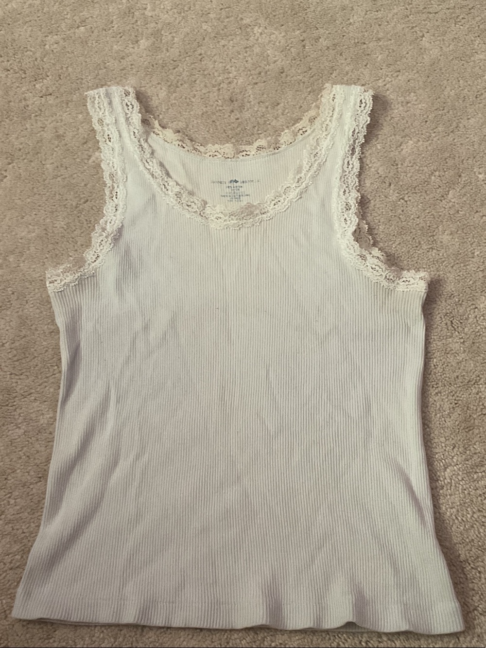 BRANDY MELVILLE Lace-Trim Ribbed Tank Top - White